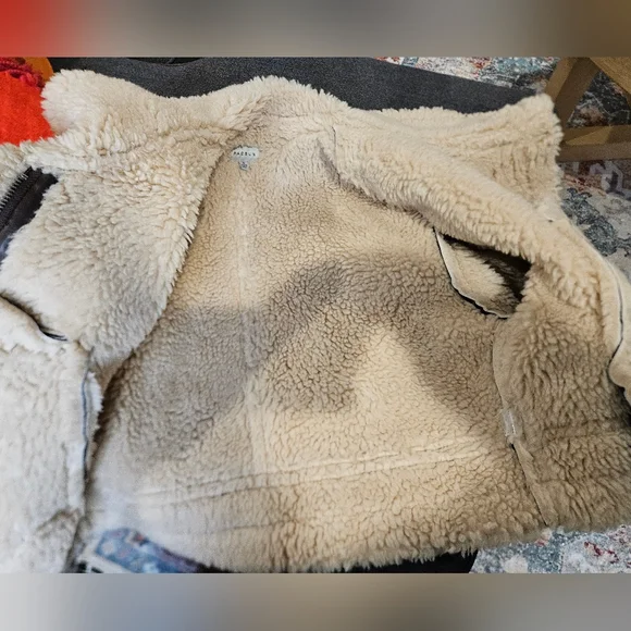 PACSUN Faux Leather Sherpa Moto Jacket. Brown/cream. Size Small - Picture 7 of 16